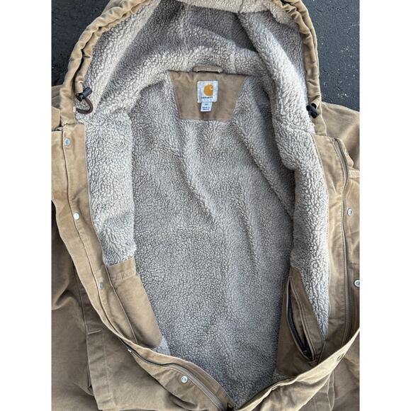 Carhartt Jacket Mens XXXL Bartlett Sherpa 3XL Tan Duck Hooded - Picture 6 of 9
